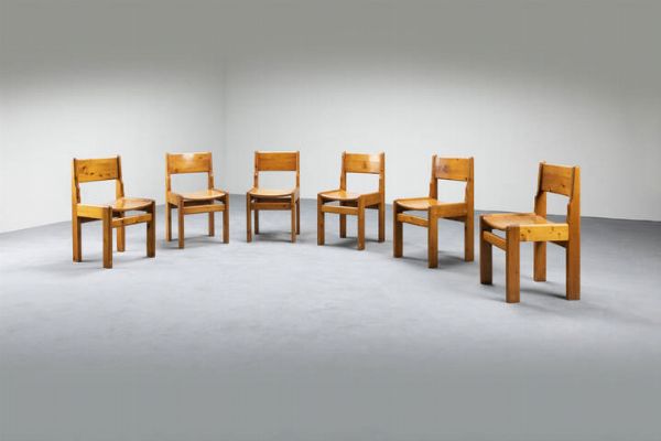 PRODUZIONE ITALIANA : Sei sedie in legno chiaro. Anni '60 cm 81x43x45  - Asta Design e illuminazione - Associazione Nazionale - Case d'Asta italiane