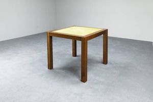 POLTRONOVA - Tavolo con struttura in legno  piano ricoperto con velluto. Prod. Poltronova anni '70 cm 72x84x84