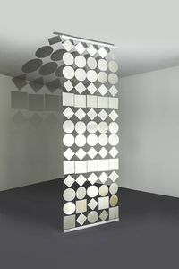 ICF - Pannello con forme geometriche in acciaio spazzolato. Anni '70 cm 292x100