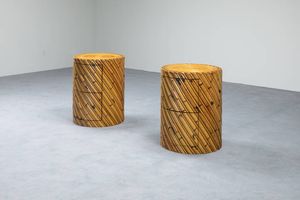 VIVAI DEL SUD - Coppia di comodini in bamboo. Anni '70 cm 61x48 5