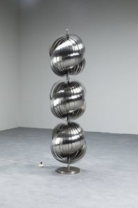 HENRI MATHIEU - Lampada da terra in alluminio spazzolato   Anni '70  h cm 152