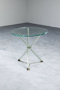 SEGUSO - Tavolino con struttura in vetro pulegoso  piano in vetro molato di forte spessore. Anni '50 cm 60x60