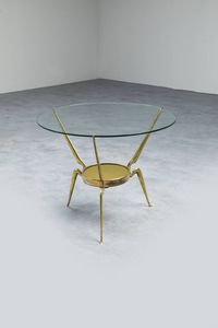 CESARE LACCA - Tavolino con struttura in ottone  piano in vetro. Anni '50 cm 48x61