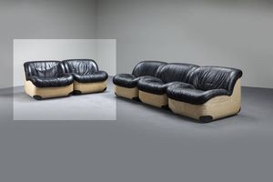 SWAN - Due poltrone in tessuto e pelle. Anni '70 cm 65x76x84