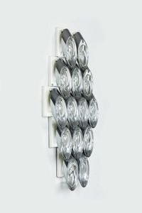 SCIOLARI - Lampada a parete o a soffitto in metallo verniciato e vetro stampato. Anni '70 cm 82x38