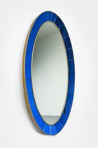 CRISTAL ART - Specchiera con cornice in vetri colorati  bordo in ottone. Anni '60 cm 215x115
