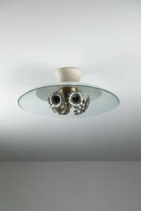 PIETRO CHIESA - Lampada a plafone in alluminio verniciato cristallo molato ottone nichelato Prod. Fontana Arte anni '40 diam cm  [..]