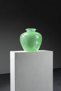 VENINI - Vaso in vetro sommerso a bollicine. Anni '40 cm 32x30