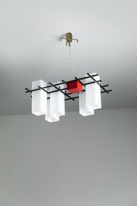 ANGELO LELII - Lampada da soffitto in ottone lucido  ottone verniciato  alluminio verniciato  diffusori in vetro duplex. Prod.  [..]