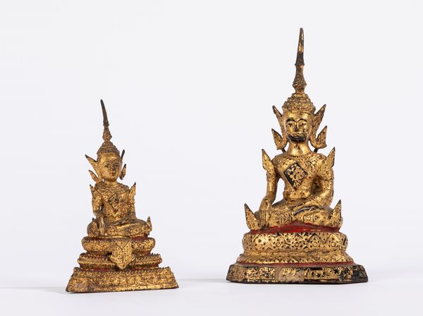Due sculture in bronzo dorato. Thailandia, periodo Rattanakosin, secolo XIX  - Asta Arte orientale / 东方艺术 - Associazione Nazionale - Case d'Asta italiane