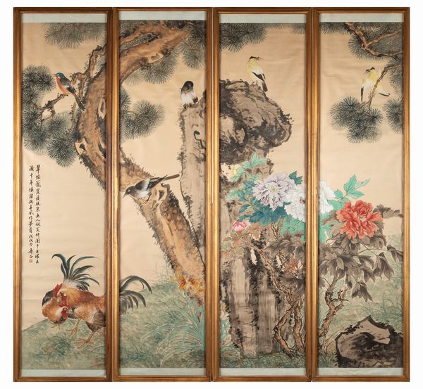 Wu Shougu (Cina 1912-2008) attribuito a, quattro pannelli dipinti su seta  - Asta Arte orientale / 东方艺术 - Associazione Nazionale - Case d'Asta italiane