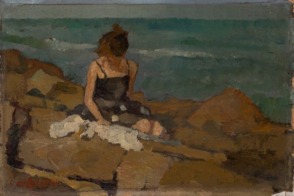 CARLO CHERUBINI : Sulla spiaggia  - Asta Arte figurativa tra XIX e XX Secolo - Associazione Nazionale - Case d'Asta italiane