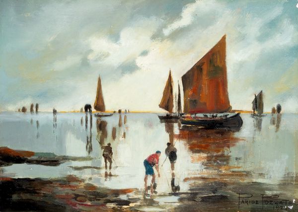 PARIDE POZZATO : Barche e pescatori in laguna  - Asta Arte figurativa tra XIX e XX Secolo - Associazione Nazionale - Case d'Asta italiane