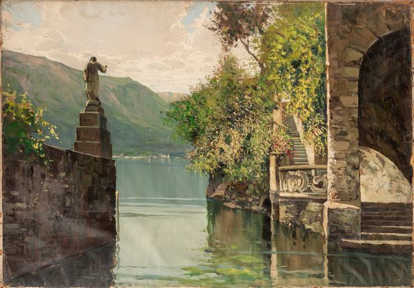 Scuola lombarda, fine XIX secolo - inizio XX secolo : Scorcio della villa Balbianello sul lago di Como  - Asta Arte figurativa tra XIX e XX Secolo - Associazione Nazionale - Case d'Asta italiane