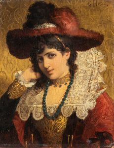 Gustav August Hessl - Giovane donna con cappello piumato