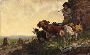 Giuseppe Palizzi - Pastore e capre lungo l'Appia