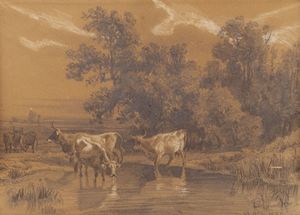 Filippo Palizzi - Mucche al ruscello