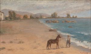 DOMENICO COLAO : Sulla spiaggia  - Asta Arte figurativa tra XIX e XX Secolo - Associazione Nazionale - Case d'Asta italiane