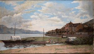 Guido Bertarelli : Lavandaie sul lago di Como  - Asta Arte figurativa tra XIX e XX Secolo - Associazione Nazionale - Case d'Asta italiane