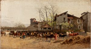 Attribuito a Guido Ricci (Casorate Primo, 1836 – Gurone, 1897) - La fiera dei buoi
