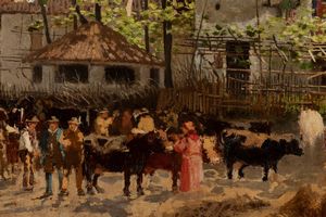 Attribuito a Guido Ricci (Casorate Primo, 1836 – Gurone, 1897) : La fiera dei buoi  - Asta Arte figurativa tra XIX e XX Secolo - Associazione Nazionale - Case d'Asta italiane