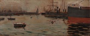 Giuseppe Sacheri : Il porto di Genova  - Asta Arte figurativa tra XIX e XX Secolo - Associazione Nazionale - Case d'Asta italiane