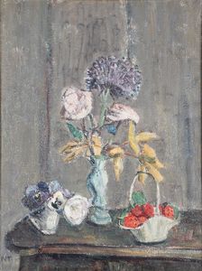 Giovanna Nascimbene Tallone - Composizione con cestino di fragole