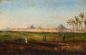 Giuseppe Haimann : Campi coltivati presso le Piramidi  - Asta Arte figurativa tra XIX e XX Secolo - Associazione Nazionale - Case d'Asta italiane