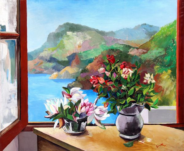 Renato Guttuso : Fiori su paesaggio  - Asta Arte Moderna e Contemporanea - Associazione Nazionale - Case d'Asta italiane
