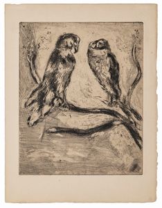 Marc Chagall : L'Aigle et le hibou - Dalla serie Les Faibles de la Fontaine (1927-30)  - Asta Arte moderna e contemporanea - Associazione Nazionale - Case d'Asta italiane