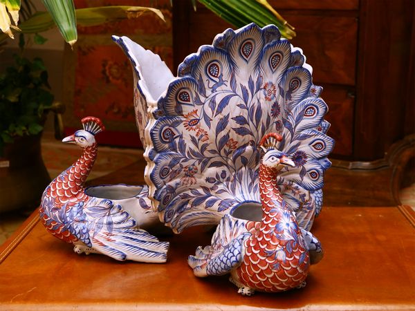 Grande fioriera centrotavola in ceramica policroma, Saint Cl�ment  - Asta L'arte di arredare - Associazione Nazionale - Case d'Asta italiane