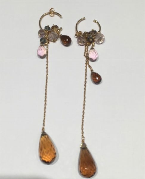 Orecchini Pendenti in Oro e Pietre Brown Gio Moretti�  - Asta Pandolfini per Amici di URI - Asta Benefica per Sostenere la Ricerca Scientifica Urologica - Associazione Nazionale - Case d'Asta italiane