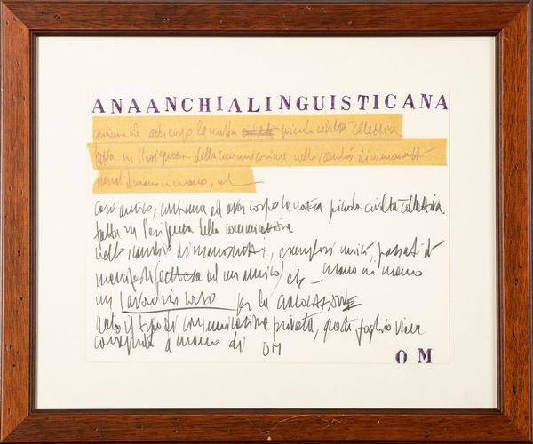 Martino Oberto : Anarchia linguistica  - Asta La collezione Corinaldi di Poesia Visiva - Associazione Nazionale - Case d'Asta italiane