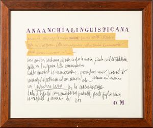 Martino Oberto : Anarchia linguistica  - Asta La collezione Corinaldi di Poesia Visiva - Associazione Nazionale - Case d'Asta italiane