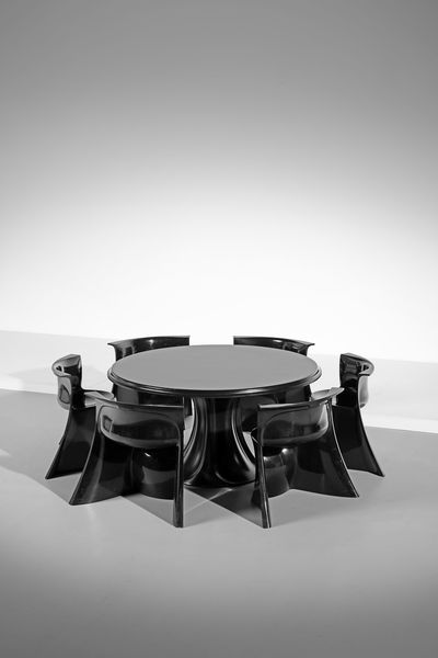 PIERLUIGI SPADOLINI, EMILIO GUARNACCI & CLAUDIO VAGNONI : Tavolo Boccio con sei sedie per 1PI  - Asta Asta 383 | DESIGN E ARTI DECORATIVE DEL NOVECENTO - FINE DESIGN Tradizionale - Associazione Nazionale - Case d'Asta italiane