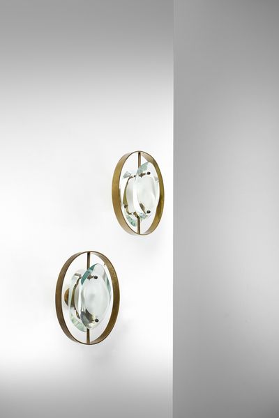 INGRAND MAX (1908 - 1969) : Coppia di lampade da parete 2240 per Fontana Arte  - Asta Asta 383 | DESIGN E ARTI DECORATIVE DEL NOVECENTO - FINE DESIGN Tradizionale - Associazione Nazionale - Case d'Asta italiane