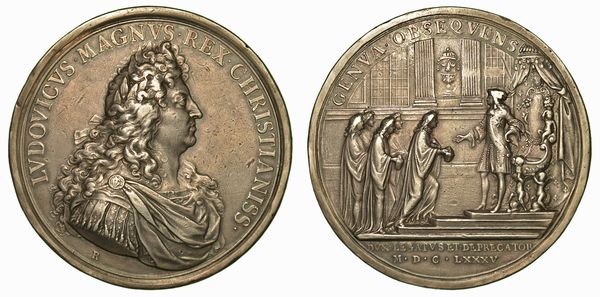 FRANCIA. Luigi XIV, 1643�1715. Sottomissione del Doge di Genova. Medaglia in argento 1685. Parigi.  - Asta Numismatica - Associazione Nazionale - Case d'Asta italiane