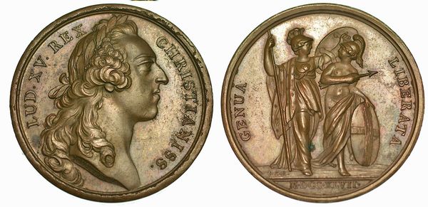 GENOVA. Luigi XV, 1715-1774. Liberazione di Genova. Medaglia di bronzo 1747.  - Asta Numismatica - Associazione Nazionale - Case d'Asta italiane