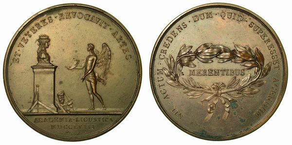 REPUBBLICA LIGURE. Premio Accademia Ligustica 1796-1798. Medaglia in bronzo 1758.  - Asta Numismatica - Associazione Nazionale - Case d'Asta italiane