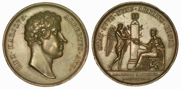 GENOVA. Carlo Alberto di Savoia, 1831-1848. Istituzione dell'Accademia Ligustica di Belle Arti. Medaglia in bronzo 1831.  - Asta Numismatica - Associazione Nazionale - Case d'Asta italiane