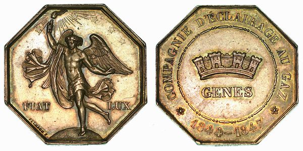 GENOVA. Durante Luigi Filippo I (Francia), Azienda illuminazione a gas. Gettone ottagonale in argento.  - Asta Numismatica - Associazione Nazionale - Case d'Asta italiane