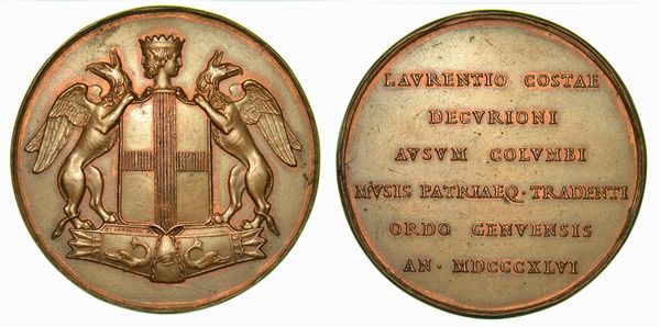 GENOVA. A Lorenzo Costa. Medaglia in bronzo 1846.  - Asta Numismatica - Associazione Nazionale - Case d'Asta italiane