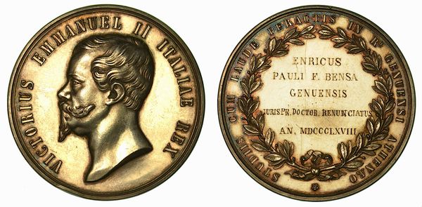 GENOVA. Vittorio Emanuele II di Savoia, 1849-1878. Universit di Genova. Medaglia premio in argento 1868 assegnata a Enrico Paolo Bensa.  - Asta Numismatica - Associazione Nazionale - Case d'Asta italiane