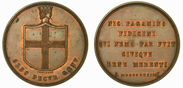 GENOVA. A Niccol Paganini. Medaglia in bronzo 1834.  - Asta Numismatica - Associazione Nazionale - Case d'Asta italiane