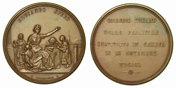 GENOVA. Collegio Italiano delle Fanciulle. Medaglia in bronzo 1850.  - Asta Numismatica - Associazione Nazionale - Case d'Asta italiane