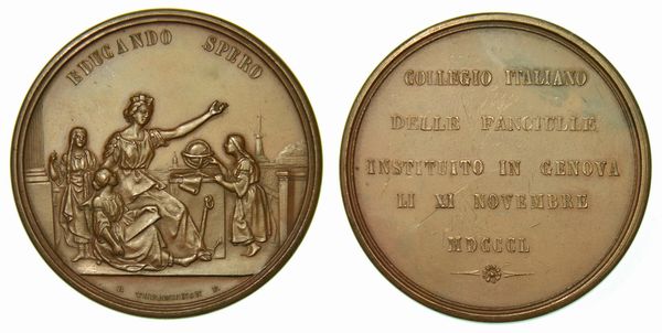 GENOVA. Collegio Italiano delle Fanciulle. Medaglia in bronzo 1850.  - Asta Numismatica - Associazione Nazionale - Case d'Asta italiane