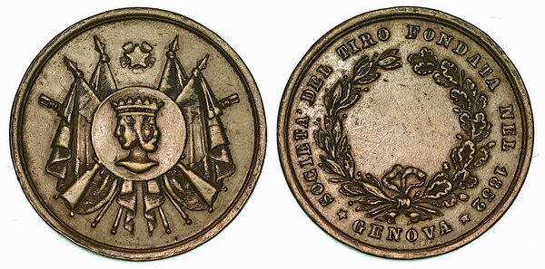 GENOVA. Societ di tiro a segno. Medaglia in bronzo 1852.  - Asta Numismatica - Associazione Nazionale - Case d'Asta italiane