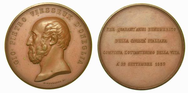 ONEGLIA. La Citt a G. Pietro Viesseux per il suo ottantesimo compleanno. Medaglia in bronzo 1859.  - Asta Numismatica - Associazione Nazionale - Case d'Asta italiane