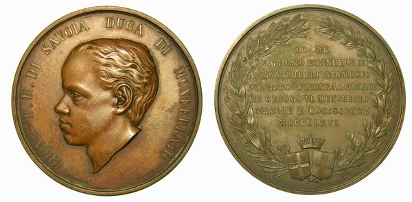 GENOVA. Morte del principe Odone di Savoia duca di Monferrato. Medaglia in bronzo 1866.  - Asta Numismatica - Associazione Nazionale - Case d'Asta italiane