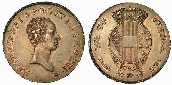 FIRENZE. FERDINANDO III DI LORENA, 1791-1824. Mezzo Francescone da 5 Paoli 1820.  - Asta Numismatica - Associazione Nazionale - Case d'Asta italiane